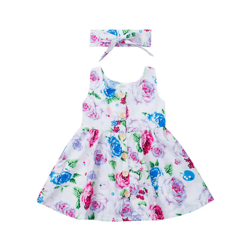 Floral Print Backless Party Princess Dress with Hair Band