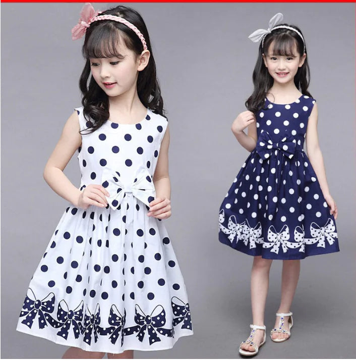 Polka Dot Dress for Girls with Bow Princess Design