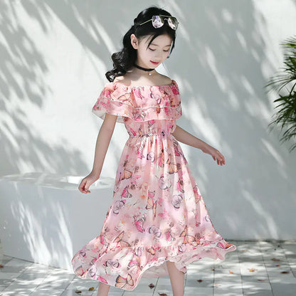 Thai Style Beach Dress for Girls - Summer Floral Chiffon