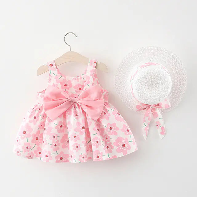 Summer Baby Girl Beach Dress with Cute Bow and Print