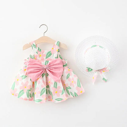 Summer Princess Dress for Baby Girls with Bow and Hat