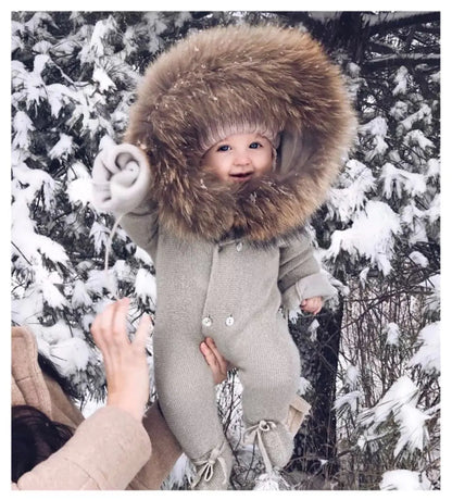 Cute Warm Hooded Baby Jumpsuit with Button Closure