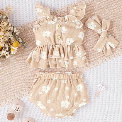 2023 Summer Korean Style Baby Girls Floral Outfit Set