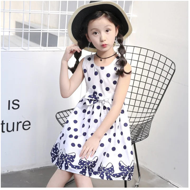 Polka Dot Dress for Girls with Bow Princess Design