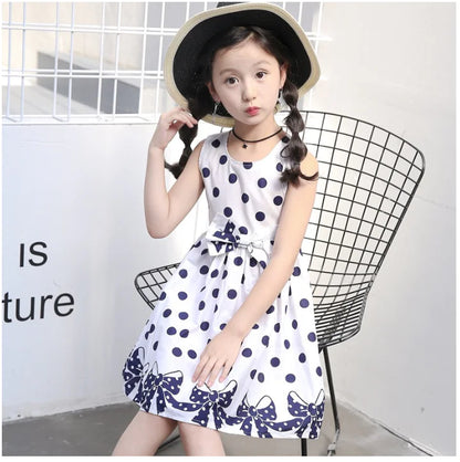 Polka Dot Dress for Girls with Bow Princess Design