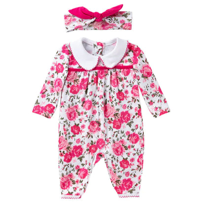 New Rose Flower Long Sleeve Baby Romper Set (0-2 Years)