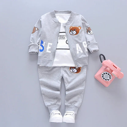 Kid's Spring Autumn Cartoon Bear 3-Piece Outfit Set