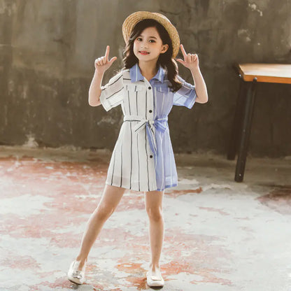 Girls' Summer Dress 2020 Fashion Color Block Shirt Dress