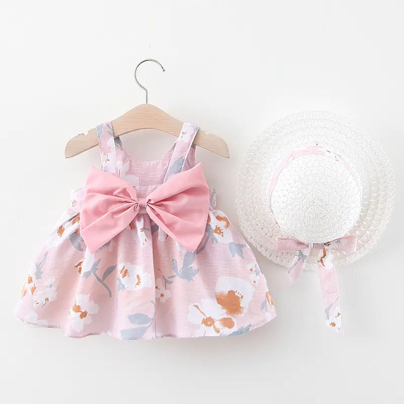 Summer Princess Dress for Baby Girls with Bow and Hat