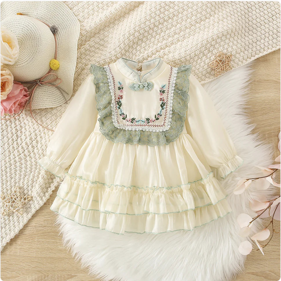 Girls' Retro Long-Sleeve Princess Dress