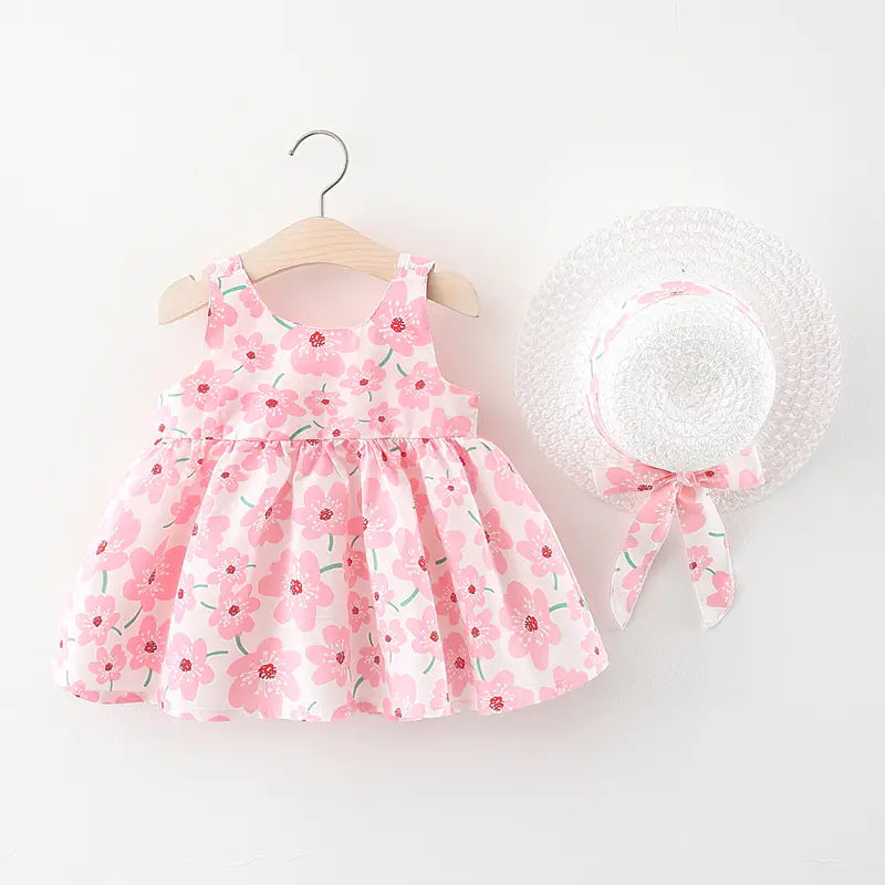 Summer Baby Girl Beach Dress with Cute Bow and Print