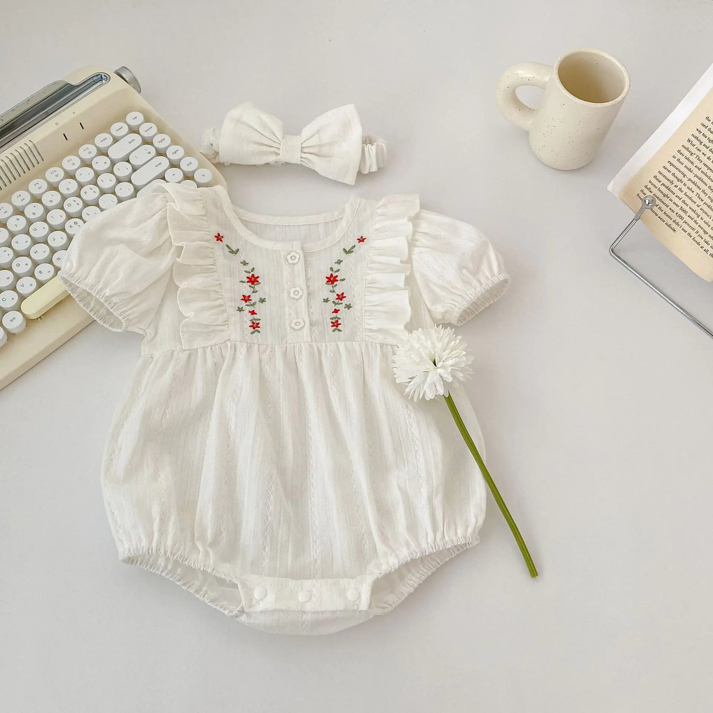 2024 Summer Cotton Baby Romper with Embroidery