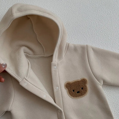 Cute Bear Cartoon Fleece Jumpsuit for Baby Boys and Girls