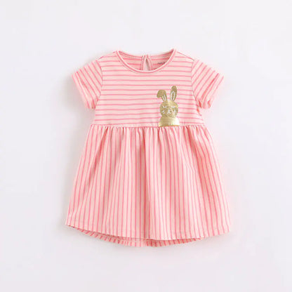 Girls' Striped Cotton Dress, Baby Short Sleeve Dress