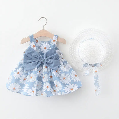 Summer Princess Dress for Baby Girls with Bow and Hat
