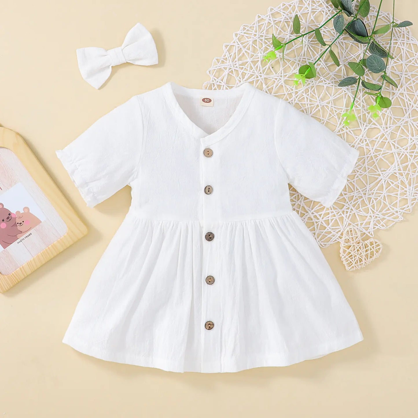 Princess Cotton and Linen Dress with Barrettes Set