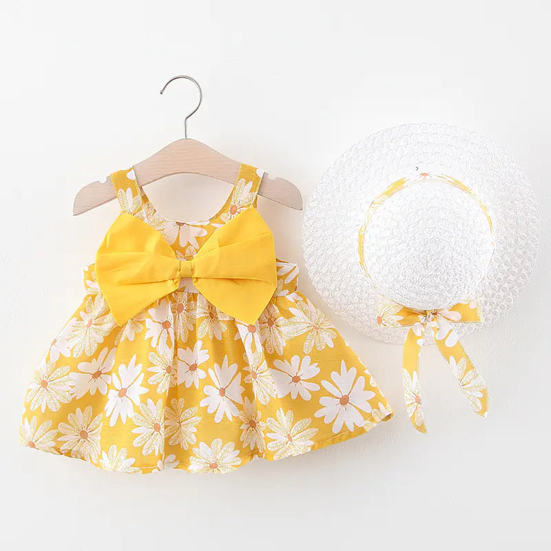 Summer Princess Dress for Baby Girls with Bow and Hat