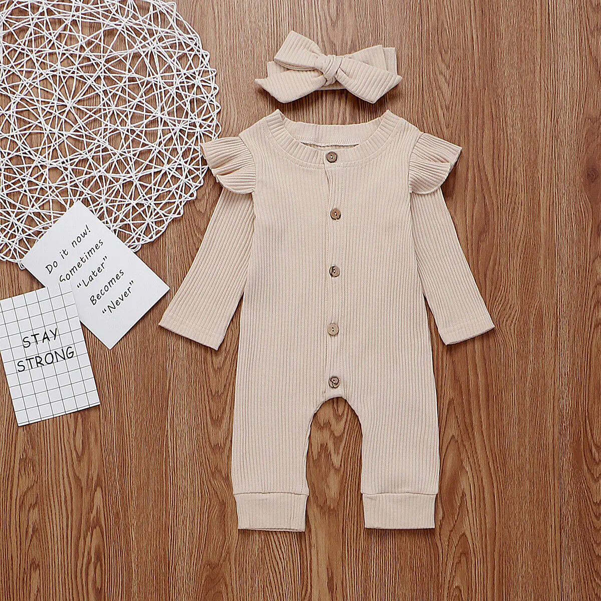 Newborn Ribbed Cotton Romper Jumpsuit Outfit Set