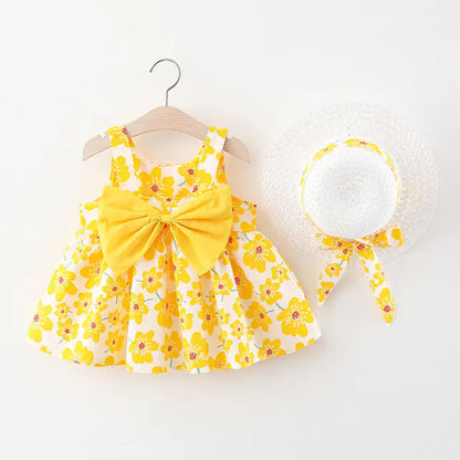 Summer Baby Girl Beach Dress with Cute Bow and Print