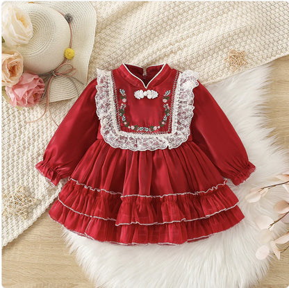 Girls' Retro Long-Sleeve Princess Dress