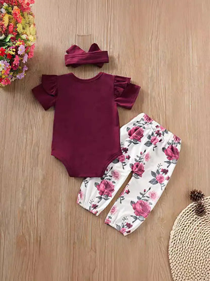 Vintage Cotton Print Romper Set for Baby Girls (0-1 Yr)