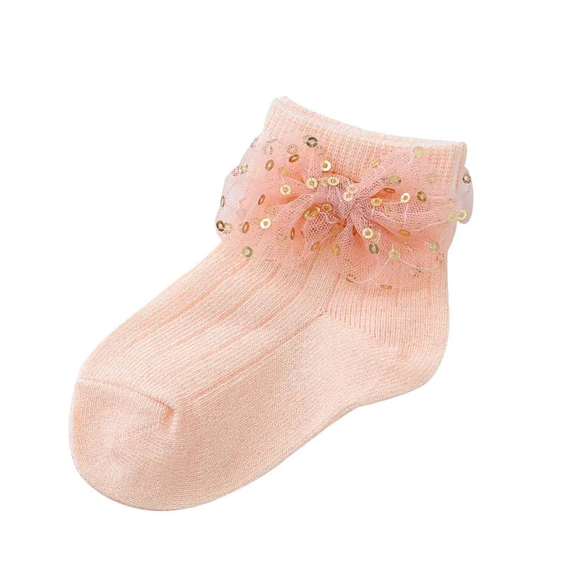 Baby Lace Bow Tie Socks for Girls (Ages 0-2)