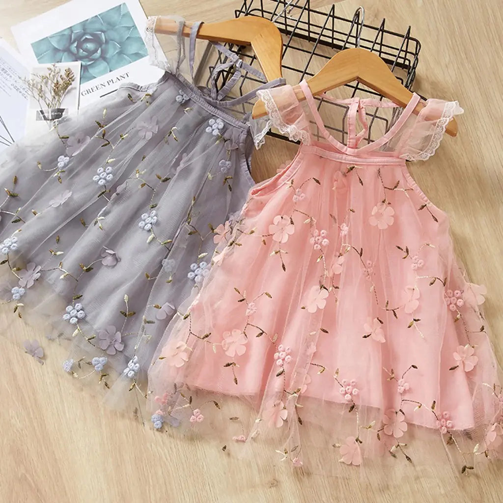 Embroidered Lace Tulle Dress for Baby Girls