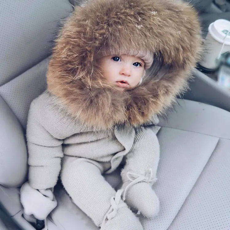 Cute Warm Hooded Baby Jumpsuit with Button Closure