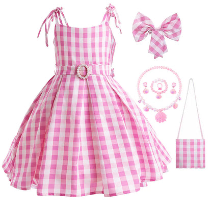 Girls' Holiday Dress Set - 8-Piece Plaid Outfit