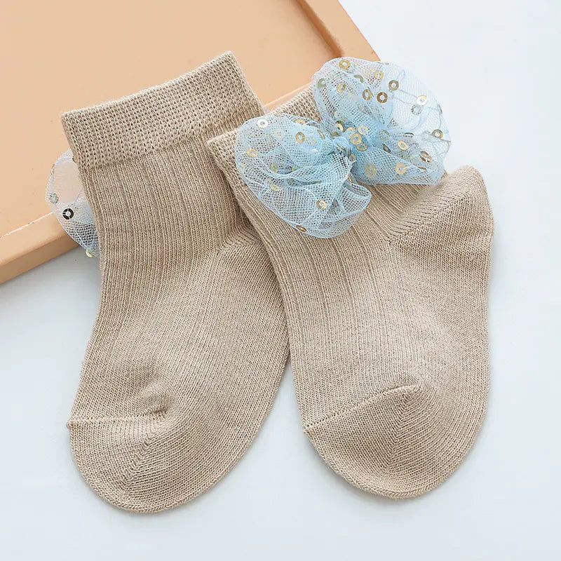 Baby Lace Bow Tie Socks for Girls (Ages 0-2)