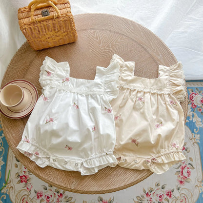 2024 Summer Cute Baby Romper with Lace and Embroidery