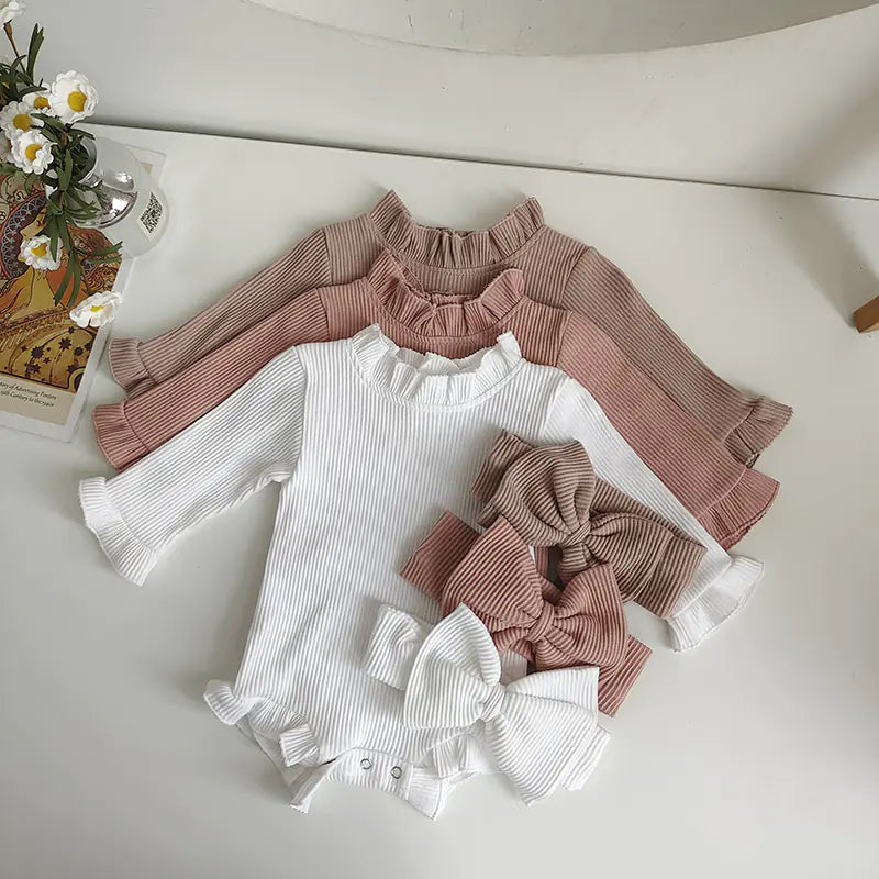 Cotton Ribbed Toddler Dress Set with Bow Headband