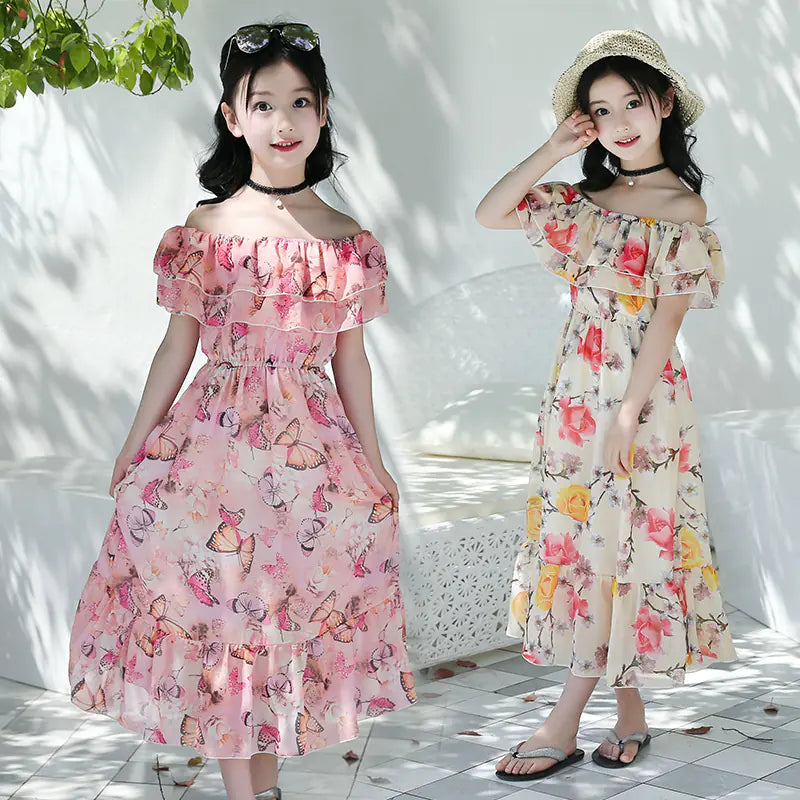 Thai Style Beach Dress for Girls - Summer Floral Chiffon