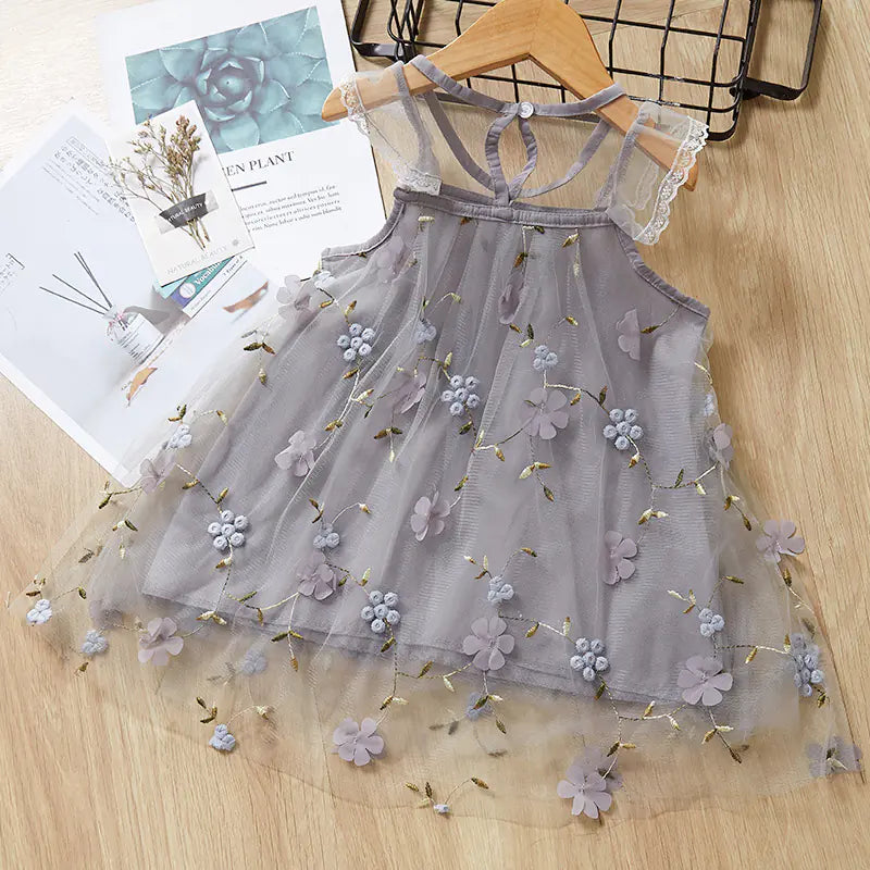 Embroidered Lace Tulle Dress for Baby Girls