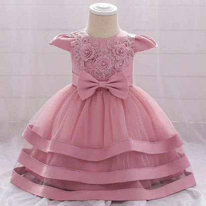 Floral Lace Baby Dress for Baptism and Birthday Photos