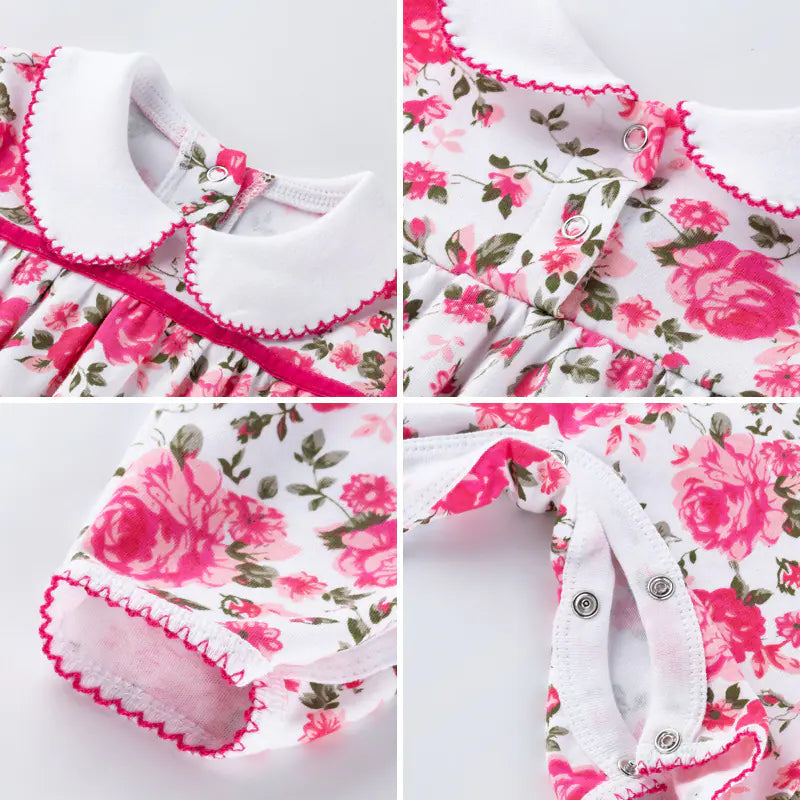 New Rose Flower Long Sleeve Baby Romper Set (0-2 Years)
