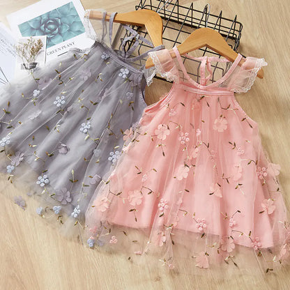 Embroidered Lace Tulle Dress for Baby Girls