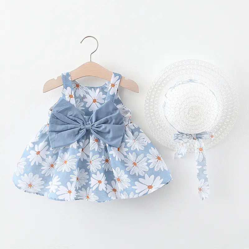Summer Princess Dress for Baby Girls with Bow and Hat