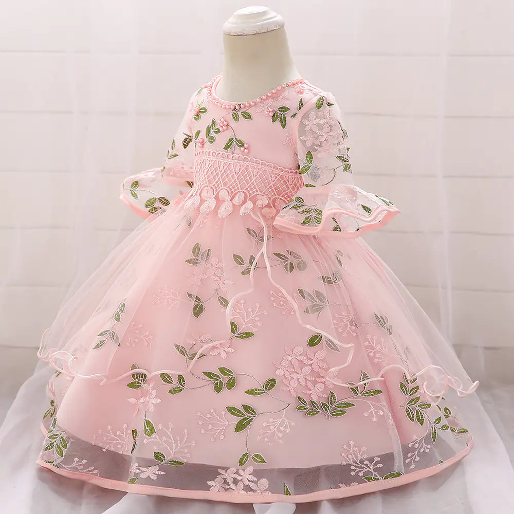 Embroidered Princess Dress with Horn Sleeves for Baby