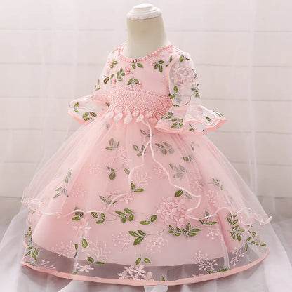 Embroidered Princess Dress with Horn Sleeves for Baby