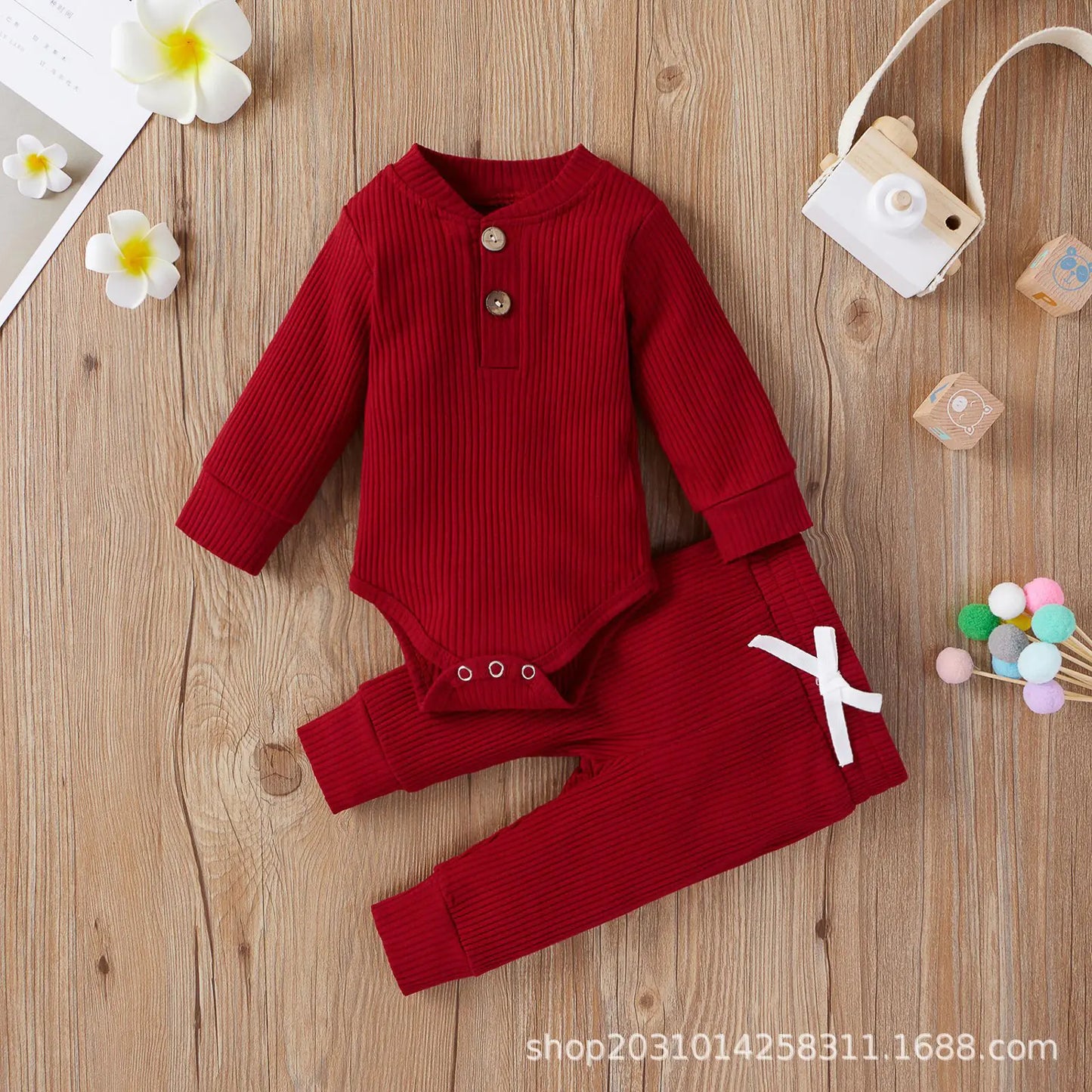 Cotton Long Sleeve Baby Jumpsuit and Pants Set