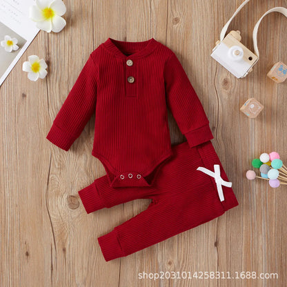 Cotton Long Sleeve Baby Jumpsuit and Pants Set