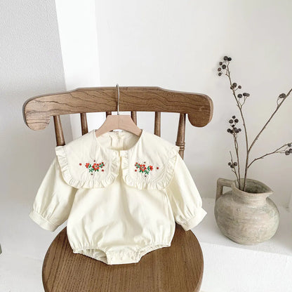 Girls' Baby Lapel Dress with Floral Design