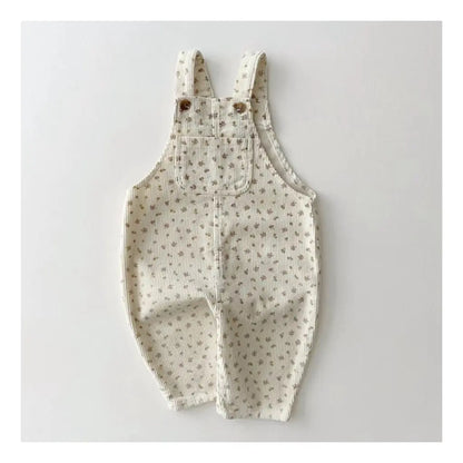 Floral Denim Suspender Pants for Infants and Toddlers