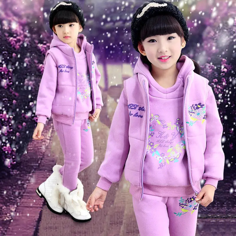 Thickened 3-Piece Winter Set for Girls Ages 4-10