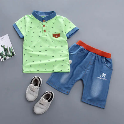 Korean Style Short Sleeve Baby Outfit Set with Print