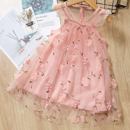 Embroidered Lace Tulle Dress for Baby Girls
