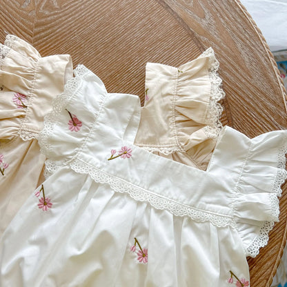 2024 Summer Cute Baby Romper with Lace and Embroidery