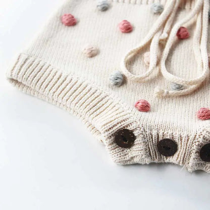 Handmade 100% Cotton Newborn Baby Dress with Pom-poms