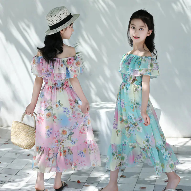 Thai Style Beach Dress for Girls - Summer Floral Chiffon